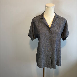 Silver Jeans Co. Women's Oversized Grey Linen Blend Button-Down Shirt, Size M